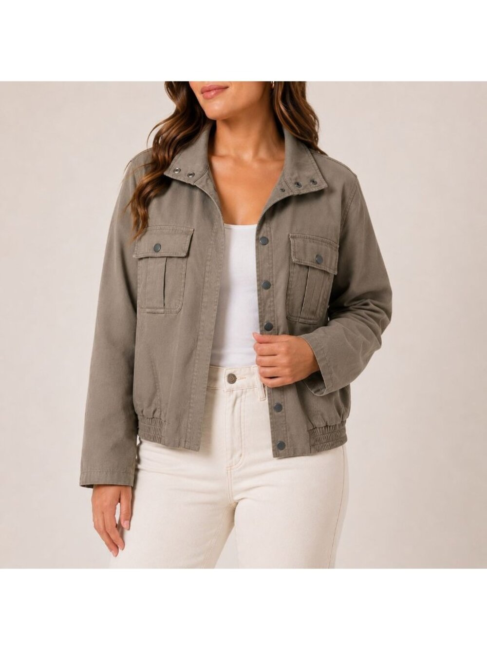 Pendleton Petite Womens Medium Tencel Blend Utility Jacket Beige Tan Casual